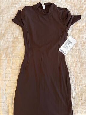 lululemon athletica All Aligned Espresso Ribbed Mock Neck Mini Dress - NWT